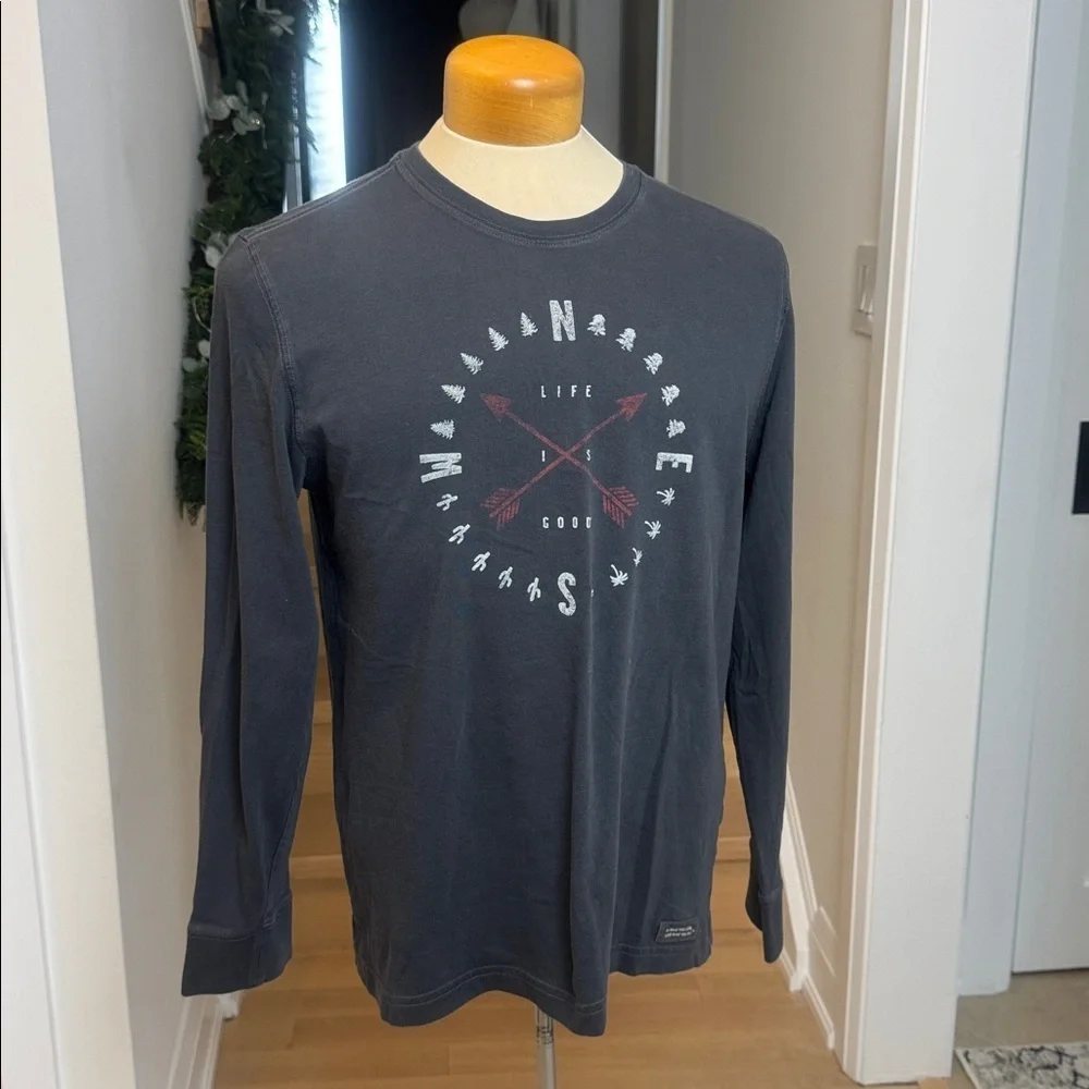 Life Is Good Long Sleeve Graphic Tee | Compass Arrows Design | Size M - Picture 1 of 4